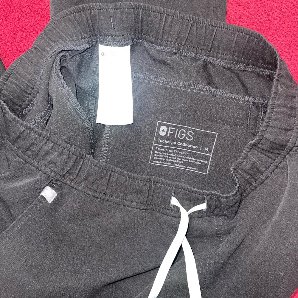 Figs Black Scrub Pants with White Drawstring